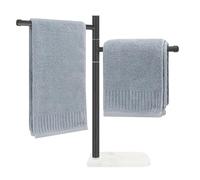 Winmien Standing Hand Towel Holder, Hand Towel Stand with Marble Base, 304 Stainless Steel Towel Rack with 2 Swivel Arm, Countertop Stand Towel Ring Towel Bar for Bathroom (Matte Black)