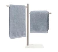 Winmien Standing Hand Towel Holder, Hand Towel Stand with Marble Base, 304 Stainless Steel Towel Rack with 2 Swivel Arm, Countertop Stand Towel Ring Towel Bar for Bathroom (Brushed Nickel,Square
