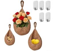 Winmist Glimpse 3Pcs Hanging Storage Baskets Wall Basket Hanging Fruit Basket for Kitchen Woven Wall Decor Boho Baskets with 5 Hooks for Fruit Vegetable Flower Hallway Pantry Bathroom