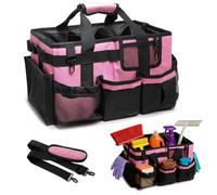 Winmist Glimpse Pink Cleaning Caddy Bag with Crossbody Strap & Handles, Wearable Large Capacity Tool Organizer Tote for Housekeepers, Car Detailing, Garden, Home - 36x26x23.5 cm