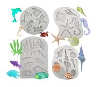 Winmiya 4Pcs Marine Theme Silicone Mould Set - Sea Shells and Mermaid Cake Decorating Tools for DIY Fondant, Chocolate, Candy, Soap