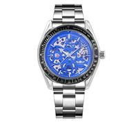 Winner Fashion Blue Military Design Blue Glass Waterproof Wrist Watch Men Automatic Mechanical Skeleton Wrist Watch Silver Blue, silver blue, Bracelet Type