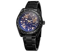 Winner Retro Bronze Military Design Blue Glass Waterproof Mens Watches Automatic Mechanical Watch Skeleton Luxury Male Clock, black black, Mechanical
