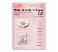 WinnerTransfer Professional Waterslide Decal Paper Clear 2.0 A4 10 Sheets Printable Water Transfer Paper for Inkjet & Laser Printer,Water Slide Decals Transparent for Mugs,Tumblers, Models(IW0-2.0-10)