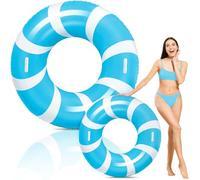 WinnerWhy 1 Pcs Jumbo Blue Swim Ring with Handles 47.24 Inches Inflatable Pool Float Tube Classic Striped Inflatable Swimming Pool Ring for Adults Summer Pool Lounger Rafts Beach Party Supplies