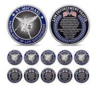 WinnerWhy 10 Pack St. Michael Patron Saint of Law Enforcement Challenge Coin with God Bless Prayer Best Gifts for Police, Firefighters, Officers, Deputy Sheriff Men Gifts (Silver)