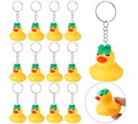 WinnerWhy 12 Pcs Cheer Team Gifts Bulk Cheer Ducks with Bows Cheerleader Rubber Duck Keychain Cheerleading Inspirational Gift, Green Bow