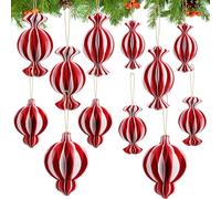 WinnerWhy 12 Pcs Christmas Party Decorations Christmas Paper Honeycomb Balls Party 3D Special Shaped Decorative Paper Lantern Ornament Red White Hanging Ornament for Xmas Party Home Tree Decor