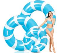 WinnerWhy 2 Pcs Jumbo Blue Swim Ring with Handles 47.24 Inches Inflatable Pool Float Tube Classic Striped Inflatable Swimming Pool Ring for Adults Summer Pool Lounger Rafts Beach Party Supplies
