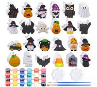 WinnerWhy 24 Sets Halloween DIY Painting Kits with Unpainted Ceramic Pumpkin Ghost Bat Skull Gnome Witch Hat Black Cat for Activity Art Projects Halloween Gifts Party Decor