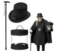 WinnerWhy 3 Pcs Ghost Costume Accessories Halloween Set Felt Hat Storage Box Adult Black Top Hat and Magic Wand for Haunted Cosplay Halloween Theme Party Spooky Outfit