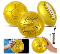 WinnerWhy 3 Pcs Gold Autograph Sports Ball Set Include Official Size 2 Soccer Volleyball Size 1 Football Mini Trophy Balls with Air Pump for Trophies Anniversary College Coaching Gift Awards Party