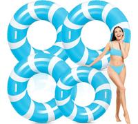 WinnerWhy 3 Pcs Jumbo Blue Swim Ring with Handles 47.24 Inches Inflatable Pool Float Tube Classic Striped Inflatable Swimming Pool Ring for Adults Summer Pool Lounger Rafts Beach Party Supplies