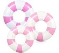 WinnerWhy 3 Pcs Large Swim Ring with Handles Set 47.24" 39.37" 35.43" Inflatable Pool Inner Tube Classic Striped Pool Ring Floats for Adults Teens Summer Lounger Beach Party Supplies (Pink, White)
