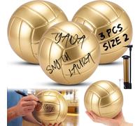 WinnerWhy 3 Pcs Rose Gold Autograph Volleyball Official Mini Trophy Volleyball Custom with Air Pump for Trophies Anniversary College Coaching Senior Nights Gift Awards Party (Size 2)