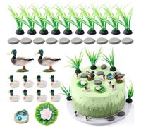WinnerWhy 35 Pcs Mallard Duck Cake Decor Duck Hunting Birthday Topper | Plastic Mallard Figurines, Lotus Leaf, Seaweed, Stones, Hunting Theme Party Supplies, Cupcake Toppers, Celebration Photo Prop