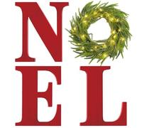 WinnerWhy 4 Pcs Lighted Christmas Wall Decors Wood Noel Sign with 11.8 Inch Norfolk Pine Wreath Lighted Xmas Vintage Wooden Sign for Xmas Fireplace Living Room Home Door Entryway (Red)