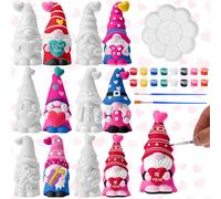WinnerWhy 6 Pack Valentines Ready to Paint Your Own Gnome Statues 5.12" Paintable Gnome Figurines Blank Ceramics Unpainted Plaster Arts and Crafts with Brush Palette Paint for Adults