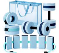 WinnerWhy 6 Pcs Aquatic Exercise Set Water Aerobics Set Large Mesh Beach Bag Pool Fitness Equipment Foam Water Dumbbell Ankle Swimming Weight Aquatic Swim Belt for Exercise Weight Loss (Dark Blue)