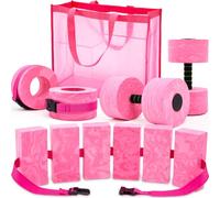 WinnerWhy 6 Pcs Aquatic Exercise Set Water Aerobics Set with Large Mesh Beach Bag Pool Fitness Equipment Foam Water Dumbbell Ankle Swimming Weight Aquatic Swim Belt for Exercise Weight Loss (Hot Pink)
