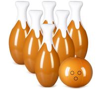 WinnerWhy 7 Pcs Inflatable Bowling Set Thanksgiving Turkey Theme 6 Giant 27" Pins and 9" Ball Suitable for Fall Thanksgiving Gift Party Activities Adult Birthday Games, Indoor and Outdoor Activities