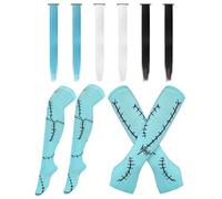 WinnerWhy 8 Pcs Halloween Costume Cosplay Accessories Set for Girls, Blue Wig Faux Stitched Arm and Leg Warmers, Monster Inspired Kit for Halloween Sally Costume