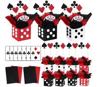 WinnerWhy 8 Sets 148 Pcs Casino Party Decorations Themed Table Centerpieces Casino Table Party Toppers with White, Black, Red Dice Box Poker Cutouts and Sticks for Casino Night Decor Birthday