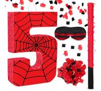 WinnerWhy Number 5 Spider Piñata Bundle with Blindfold and Bat Comic Hero Small Piñata Birthday Party Decoration for Mexican Fiesta Cinco De Mayo Anniversary Celebration Gift, 15.75 x 11 x 2.8 in