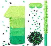 WinnerWhy Number Piñata Decorations 16 Inch Gradient Green Number Piñata with Blindfold Stick and Confetti for Birthday Baby Shower Safari Jungle Themed Party Supplies Centerpiece(Number 1)