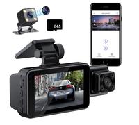 Winnes 1080P Dash Cam with 64G SD Card Front/Rear/Inside 3 Channel Dual Lens, Car Security Camera WiFi/APP, Infrared Night Vision, WDR, G-Sensor, Loop Recording,24-H Parking Monitoring