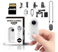 Winnes 1080P Full HD Mini Action Camera with 64GB SD Card, WiFi Magnetic Thumb POV Camera, 30M Waterproof, 120° Wide Angle for Motorcycle Helmet Cycling Diving Fishing Pet Travel Vlog(White)