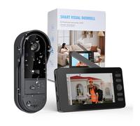 Winnes Wireless Video Doorbell Chime Kit with HD Screen, Two-way Wake-up & Two-way Audio, Night Vision, 1080P Camera 170° Wide Angle, Home Security Smart Video Doorbell Monitor No WiFi Required