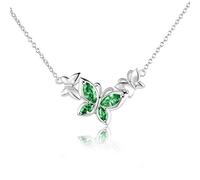WINNICACA Butterfly Green Crystal Necklace Sterling Silver May Birthstone Pendant Jewellery Gifts for Women Teens Birthday