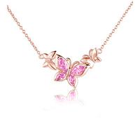 WINNICACA Butterfly Pink Crystal Necklace Sterling Silver October Birthstone Jewellery Gifts for Women Teens Birthday