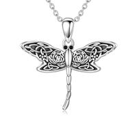 WINNICACA Dragonfly Necklace for Women Sterling Silver Oxide Vintage Retro Celtic Rose Dragonfly Pendant Necklace Irish Jewellery Gifts