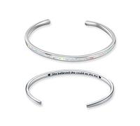 WINNICACA Engraved 'she believed she could so she did' in the Created Opal Bangle Bracelet Sterling Silver October Birthstone Adjustable Cuff Bracelet Jewelry Gifts for Women Teens Birthday