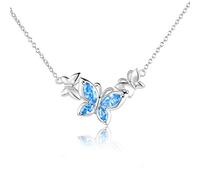 WINNICACA Gift for Girlfriend Butterfly Necklace with Blue Crystal S925 Sterling Silver March Birthstone Pendant Jewellery Gifts for Women Birthday