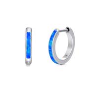 WINNICACA Opal Hoop Earrings 925 Sterling Silver Huggie Hoop Earrings Fire Blue Opal Jewellery for Women Anniversary Birthday Gifts for Her Wife Girlfriend Mum