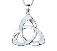 WINNICACA Opal Necklace 925 Sterling Silver Celtic Trinity Knot Irish Jewellery for Women Birthday Christmas Gifts for Wife, Girlfriend, Mum, Daughter (White Gold - White Opal)