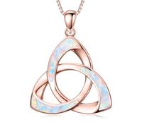 WINNICACA Opal Necklace 925 Sterling Silver Celtic Trinity Knot Irish Jewellery for Women Birthday Christmas Gifts for Wife, Girlfriend, Mum, Daughter (Rose Gold - White Opal)