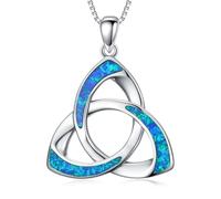 WINNICACA Opal Necklace 925 Sterling Silver Celtic Trinity Knot Irish Jewellery for Women Birthday Christmas Gifts for Wife, Girlfriend, Mum, Daughter (White Gold - Blau Opal)