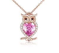 WINNICACA Owl Necklace S925 Sterling Silver Pink October Birthstone Owl Pendants Cute Animals Jewellery Gifts for Women Girls Owl Lover