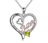 WINNICACA Sister Pendant Sterling Silver I Love You Forever Necklace August Birthstone Pendant Jewellery for Women Sister Friend Birthday Gifts