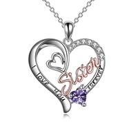 WINNICACA Sister Pendant Sterling Silver I Love You Forever Necklace June Birthstone Pendant Jewellery for Women Sister Friend Birthday Gifts