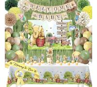 Winnie Baby Shower Decorations - the Pooh Balloons, Backdrop, Welcome Baby Banner, Tablecloth, Cake Toppers, Pompoms, Sash & More - Classic Pooh Baby Shower Theme Party Decor