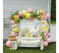 Winnie Balloon Arch Kit with Arrow Signs Banner backdrop Bee daisy Balloon for Classic Bear theme Decorations pink and Yellow Balloons for Honeycomb Bear Birthday Decorations girl Baby Shower supplies