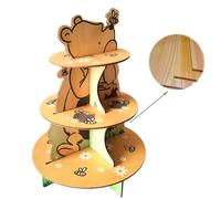 Winnie Bear Wooden Cupcake Stand for 24 Cupcake 3 Tier , The Bear & Bee Themed Wood Cupcake Holder for Birthday Baby Shower Party Decorations