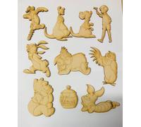 Winnie Characters Set of 10 Pieces, Approx. 100mm Tall. Laser Cut in 3mm Thick MDF. Perfect for Decorations and Crafts. Unprimed