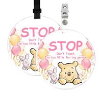 Winnie No Touching Baby Signs, Stop Do Not Touch Bear No Touching Baby Signs for Newborn Babies, Acrylic Car Seat Sign Babies Acrylic Sign Stroller Tag with Hanging Strap and Clip Protection 2 Pcs