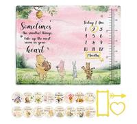 Winnie Quotes Milestone Blanket for Baby, Pink Baby Blanket Growth Chart, Newborn Photography Background Decor, with 8pcs Double-Sided Printed Holiday Cardstock 30 * 40in, Christmas Decor Photo Gift